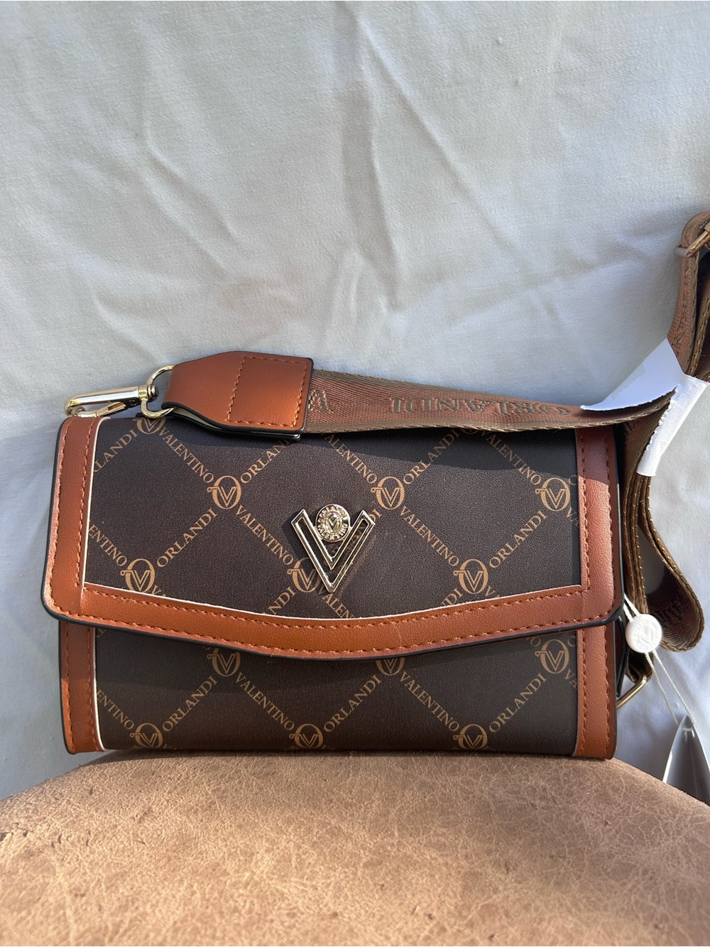 Valentino Orlandi Brown and Tan Monogram Crossbody Bag